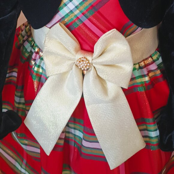 Sweet Charmers Plaid Jacket Dress 6 2 Piece Red & Gold Christmas Velvet Jacket - Picture 7 of 9